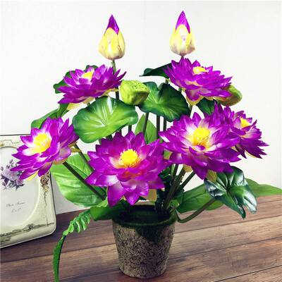 仿真荷花莲花供佛花套装 假荷花塑料假花绢花小盆栽家居装饰摆件