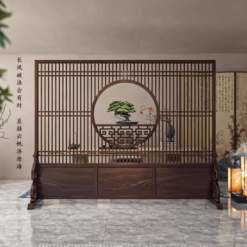 新中式屏风隔断入户玄关正对大门客厅穿堂玄关格栅茶室实木遮挡