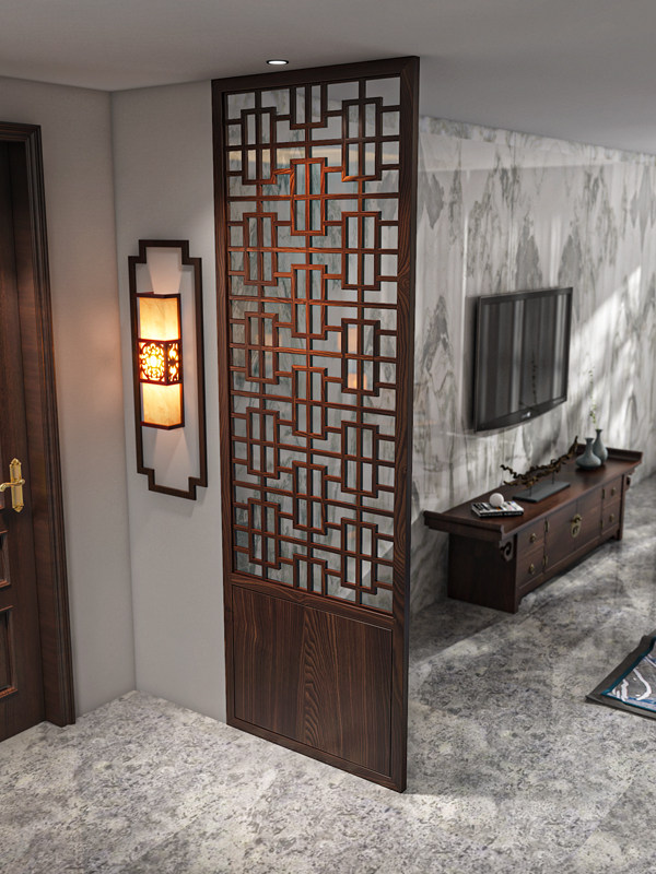 中式入口入口门到门隔断屏风客厅实木现代风格切割格栅阻挡简易座