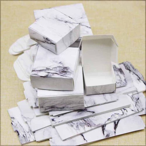 新品10pcs Kraft Pmaper Candy Box Cardboard Marbling Style Ha