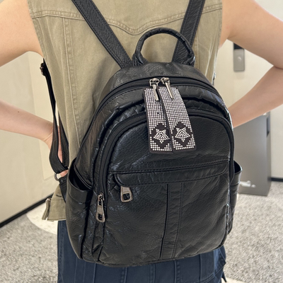 小众轻便软皮双肩包女书包韩版百搭多口袋质感休闲简约上班小背包