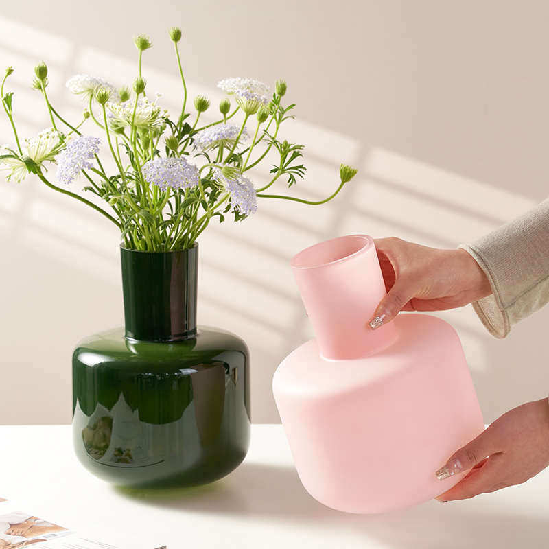 高级感轻奢玻璃花瓶新中式粉色水养插花鲜花民宿客厅餐桌装饰摆件,家居饰品,花瓶,淘宝优惠券,粉丝福利购,淘宝优惠卷