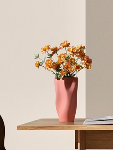 定制高档莫兰迪褶皱花瓶摆件客厅插花陶瓷北欧创意简约电视柜家居