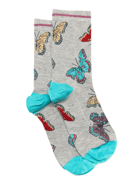 女士竹袜竹纤维抗菌防臭美丽的花蝴蝶无骨对目中筒女袜THO835