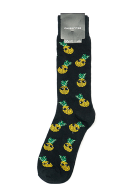 BELLISSIMO舒适棉质戴墨镜的酷帅菠萝哥中筒男袜