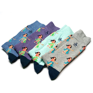 舒适棉质夏威夷草裙舞女郎图案中筒男袜4色企鹅001