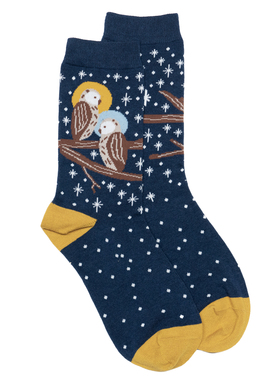 竹袜竹纤维夜晚的星空下的猫头鹰星光闪耀无骨对目中筒女袜THO727