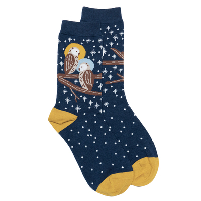 竹袜竹纤维夜晚的星空下的猫头鹰星光闪耀无骨对目中筒女袜THO727