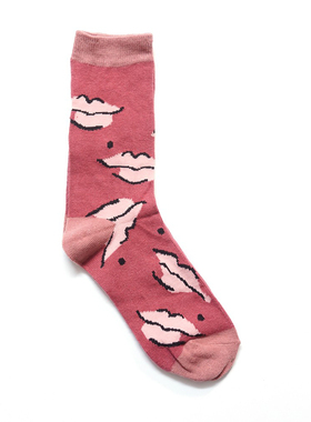 舒适棉质红唇印嘴唇图案淑女袜LU016