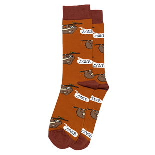 舒适棉质Just Hanging out随便溜达闲逛放松中树懒图案中筒男袜OO