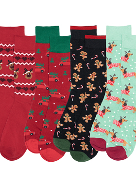 圣诞腊肠狗DACHSHUND麋鹿姜饼煎饼人拐杖糖圣诞树Christmas男女袜