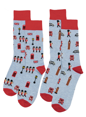 竹袜抗菌防臭英伦红色电话亭双层巴士大笨钟熊皮帽红衣卫兵男袜HT