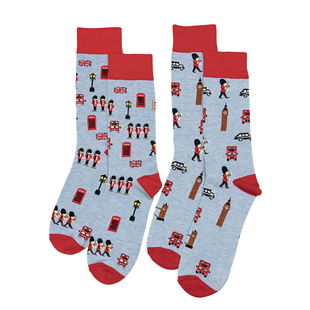 竹袜抗菌防臭英伦红色电话亭双层巴士大笨钟熊皮帽红衣卫兵男袜HT