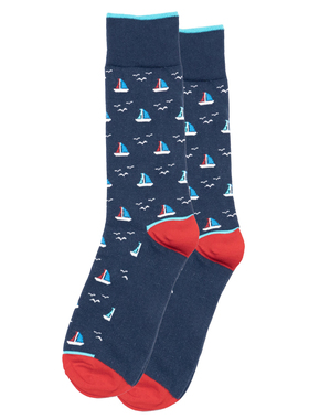 舒适棉质帆船一帆风顺航海图案中筒男袜BL083
