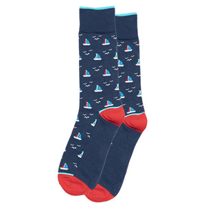 舒适棉质帆船一帆风顺航海图案中筒男袜BL083