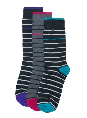 男士舒适棉质条纹无骨对目手工对口中筒男袜一组三双P192