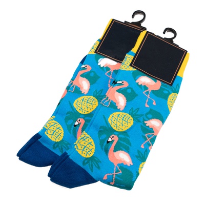 舒适棉质火烈鸟Flamingo图案防臭防异味中筒男袜DH073