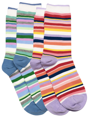 女士竹袜竹纤维抗菌防臭防过敏彩色条纹无骨对目中筒女袜THO873