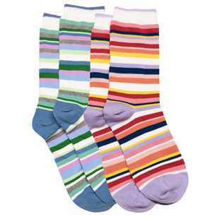 女士竹袜竹纤维抗菌防臭防过敏彩色条纹无骨对目中筒女袜THO873
