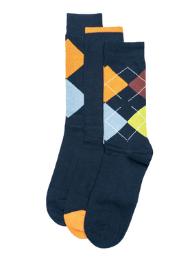 男士舒适棉质菱格素色中筒男袜一组三双P196