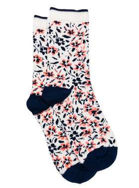 女士有机棉花花草草小碎花无骨对目中筒女袜THO867