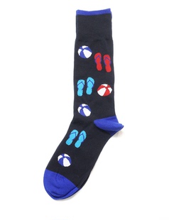 舒适棉质沙滩排球拖鞋图案无骨对目无缝袜头中筒绅士男袜