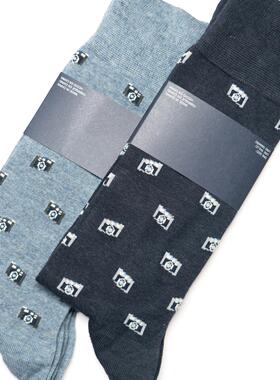 舒适棉质复古徕卡相机图案无骨对目无缝袜头中筒绅士男袜TH141