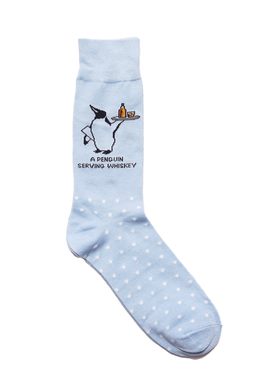 舒适棉质一只提供威士忌的企鹅服务员招待WAITER中筒男袜企鹅097