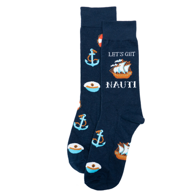 男士棉质Let's Get Nauti一起航海吧铁锚灯塔帆船船长中筒男袜RH