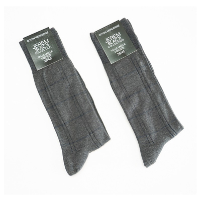 JE春夏薄棉丝光棉Mercerized无骨对目无缝袜头方格子中筒男袜