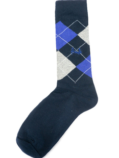 舒适棉质菱格图案无骨对目无缝袜头对口中筒男袜P370