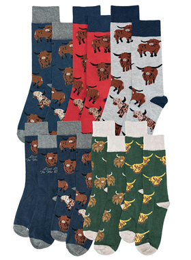 竹袜竹纤维抗菌防臭防过敏牛气冲天Highland cattle高地牛男袜HT