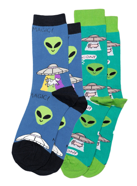 舒适棉质Bacon Abduction飞碟UFO外星人绑架小猪独角兽男女袜OO