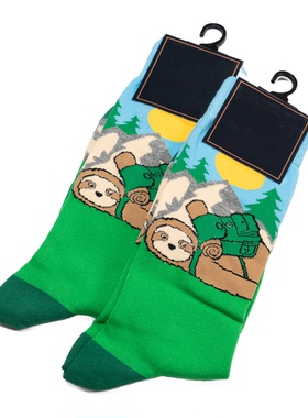 舒适棉质SLOTH树懒野营野餐春游图案中筒男袜DH075