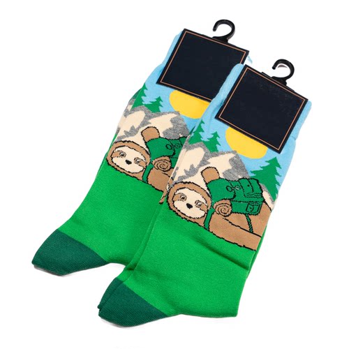 舒适棉质SLOTH树懒野营野餐春游图案中筒男袜DH075
