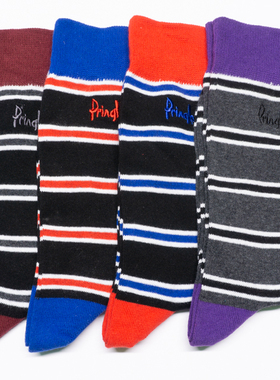 舒适棉质条纹图案无骨对目无缝袜头中筒商务绅士男袜五色P322