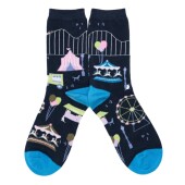 女士有机棉嘉年华游乐场乐园旋转木马摩天轮无骨对目女袜THO375