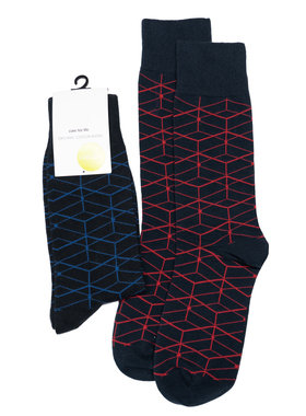 舒适棉质立方体视觉几何图形无骨对目对口中筒男袜2色BAS