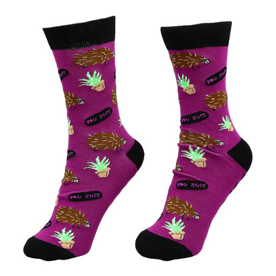 舒适棉质YOU SUCC你成功了刺猬Hedgehogs男女情侣直板中筒袜FU