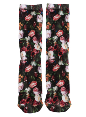 女竹袜竹纤维3D数码印花抗菌防臭扬戴维斯艺术名画鲜花中筒女袜ED