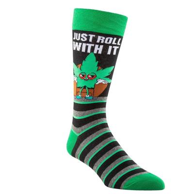舒适棉质顺其自然JUST ROLL WITH IT卡通图案防臭中筒男袜DH158