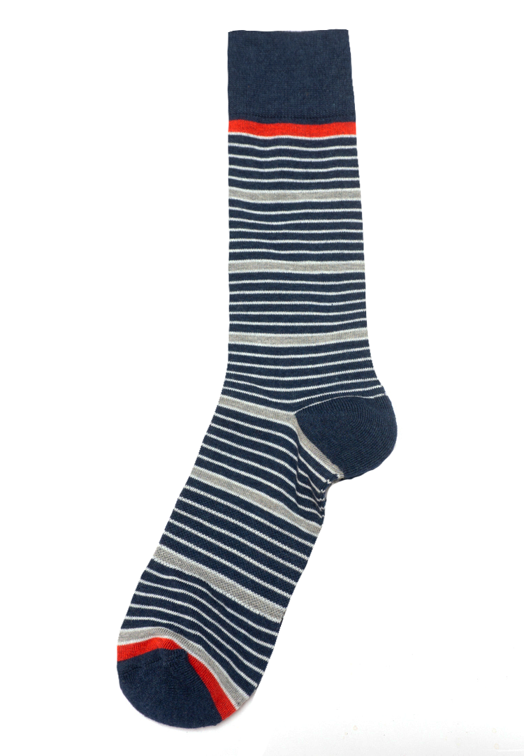 舒适棉质脚跟脚趾毛圈足弓平衡拱条纹撞色春秋中厚中筒男袜HA132