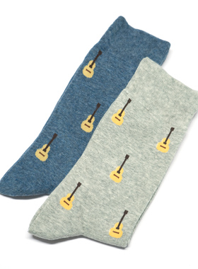 舒适棉质春夏薄棉音乐吉他Guita乐器图案中筒男袜2色TR039