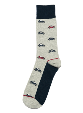 舒适棉质古董汽车甲壳虫老爷车图案中筒绅士男袜BL026