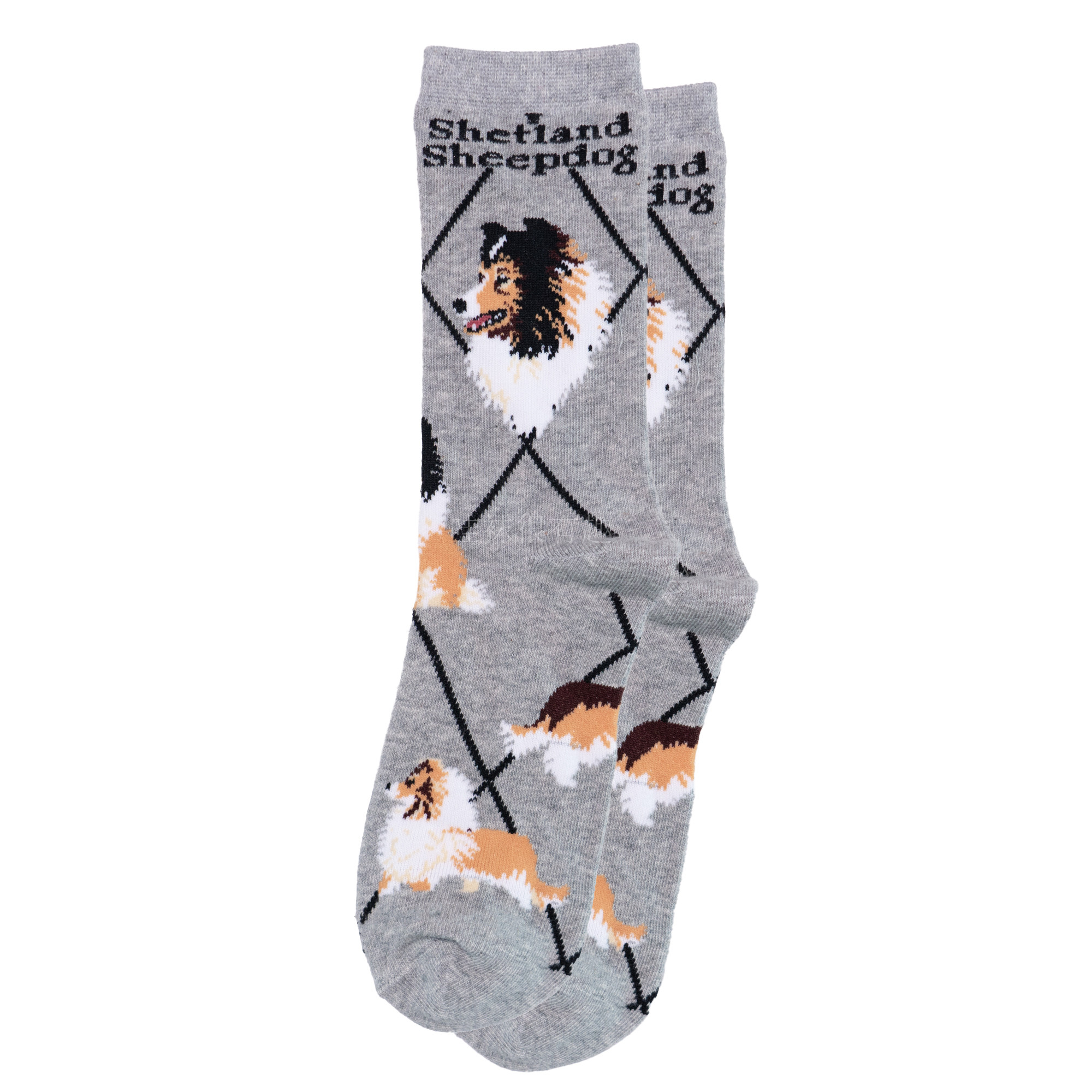 女士舒适棉质Shetland Sheepdog喜乐蒂牧羊犬狗狗中筒女袜HD39