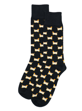 舒适棉质DACHSHUND腊肠狗热狗HOT DOG无骨对目对口中筒男袜BAS