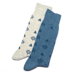 舒适棉质帆船船舵航海主题中筒绅士男袜2色TH092