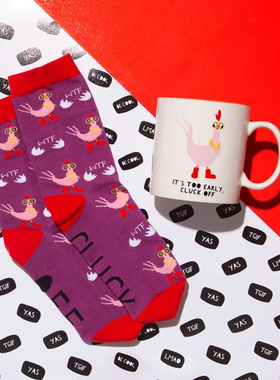 舒适棉质Cluck off滚开WTF怎么回事什么鬼公鸡图案中筒女袜FU