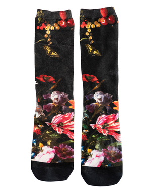 男女竹纤维3D数码印花抗菌防臭花朵鲜花中筒男女袜35-45 ED