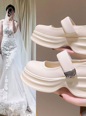 婚鞋女孕妇主婚纱神器新娘鞋婚礼伴娘鞋玛丽珍鞋松糕鞋厚底增高鞋